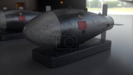 Nuclear Missile with flag of China. Weapons of mass destruction. Nuclear, chemical weapons, radiation. 3d illustration.