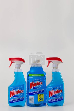 Foto de ST. PAUL, MN, EE.UU. - 9 de junio de 2023: Windex Glass Cleaner containers and trademark logo. - Imagen libre de derechos