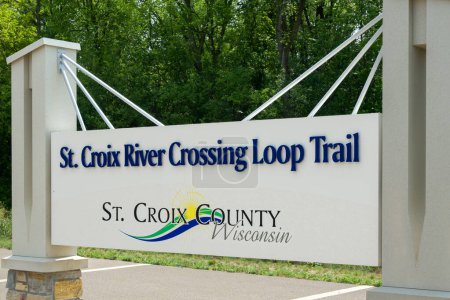 Photo for HOULTON, WI, USA - JULY 16, 2023: St. Croix River Crossing Loop trailhead sign and trademark logo. - Royalty Free Image