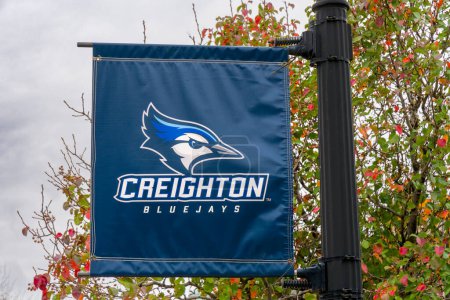 Photo for OMAHA, NE, USA - NOVEMBER 4, 2022: Bluejays campus flag at Creighton University. - Royalty Free Image