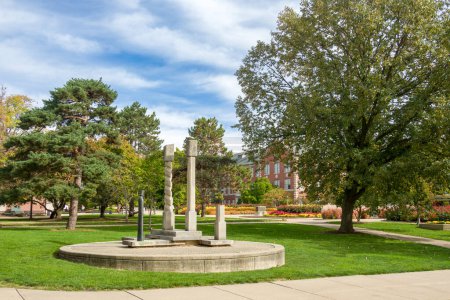 Photo for NORMAL, IL, USA - OCTOBER 18, 2023:The Ruins IV Statue and Mall on the campus of Illinois State University. - Royalty Free Image
