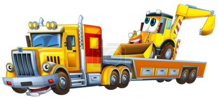 Photo for Cartoon scene with tow truck driving with load other car excavator isolated illustration for children - Royalty Free Image