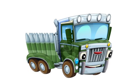 Photo for Cartoon happy and funny off road military truck vehicle with cargo isolated illustration for children - Royalty Free Image