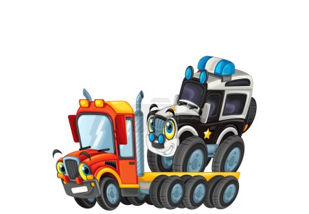 Photo for Funny cartoon tow truck driver and other vehicle car isolated children illustration - Royalty Free Image