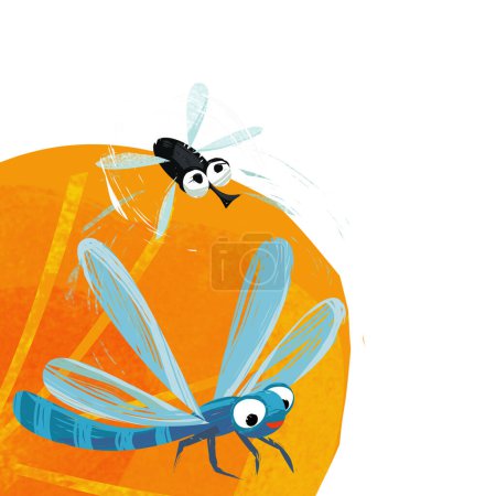 Téléchargez les photos : Scène de dessin animé avec drôle insecte insecte volant illustration isolée pour les enfants - en image libre de droit