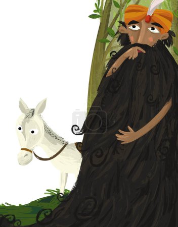 Téléchargez les photos : Scène de dessin animé avec vieil homme sage et illustration de cheval pour enfants - en image libre de droit