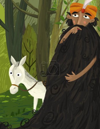 Foto de Escena de dibujos animados con hombre sabio mayor e ilustración de caballos para niños - Imagen libre de derechos