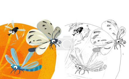 Foto de Escena de dibujos animados con insecto divertido vuelo ilustración aislada para niños - Imagen libre de derechos