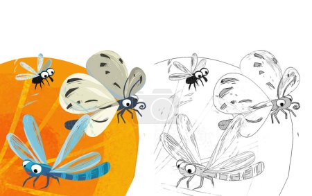 Photo for Cartoon scene with funny bug insect flying isolated illustration for children - Royalty Free Image