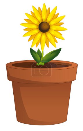 cartoon scene with clay traditional pot with flower isolated illustration for children
