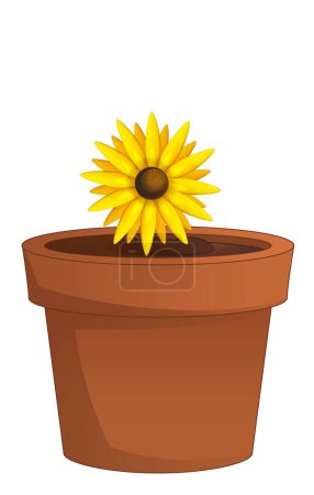 Photo for Cartoon scene with clay traditional pot with flower isolated illustration for children - Royalty Free Image