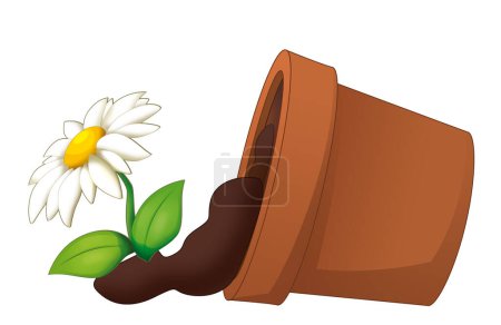 Foto de Escena de dibujos animados con la olla de barro volcado caído con ilustración aislada flor para los niños - Imagen libre de derechos
