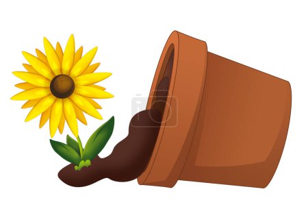 Foto de Escena de dibujos animados con la olla de barro volcado caído con ilustración aislada flor para los niños - Imagen libre de derechos