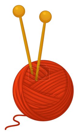 Téléchargez les photos : Scène de dessin animé avec boule de laine pour tricoter illustration isolée pour enfants - en image libre de droit