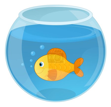 Téléchargez les photos : Scène de dessin animé avec aquarium avec poisson illustration isolée pour enfants - en image libre de droit