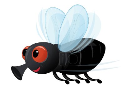 Téléchargez les photos : Scène de dessin animé avec mouche heureuse volant illustration isolée pour les enfants - en image libre de droit