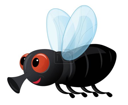 Téléchargez les photos : Scène de dessin animé avec mouche heureuse volant illustration isolée pour les enfants - en image libre de droit