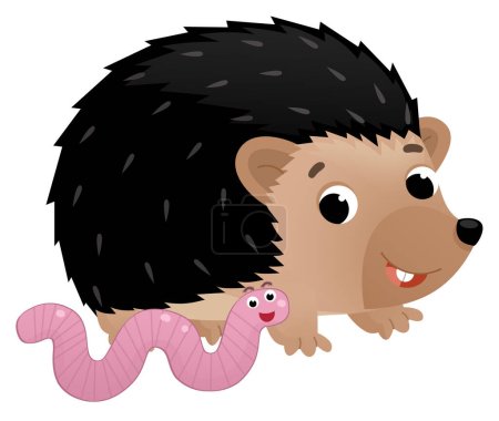 Foto de Escena de dibujos animados con erizo alegre y una ilustración aislada gusano para los niños - Imagen libre de derechos
