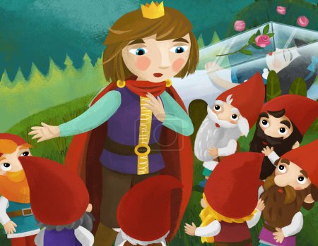 Photo for Cartoon scene with girl princess prince and dwarfs illustration for children - Royalty Free Image