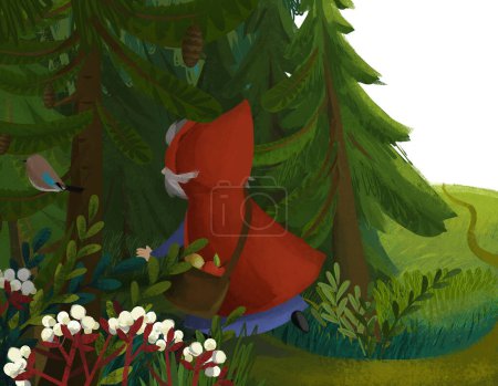 Foto de Escena de dibujos animados con la vieja bruja bruja feliz en el bosque ilustración para niños - Imagen libre de derechos