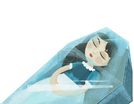 Foto de Escena de dibujos animados con niña princesa durmiendo en ataúd ilustración para niños - Imagen libre de derechos