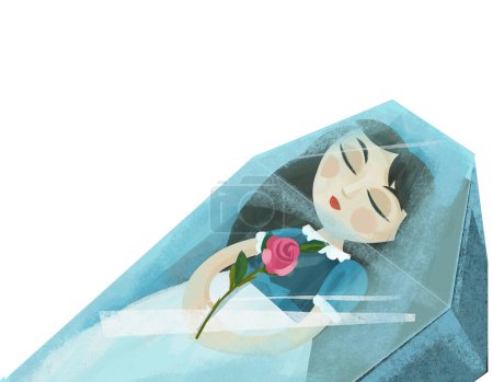 Photo for Cartoon scene with girl princess sleeping in coffin illustration for children - Royalty Free Image