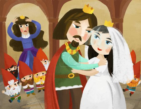 Photo for Cartoon scene with husband and wife king and queen in castle illustration for children - Royalty Free Image