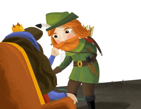 Téléchargez les photos : Scène de dessin animé avec reine et chevalier illustration pour enfants - en image libre de droit