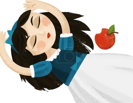 Foto de Escena de dibujos animados con princesa durmiendo cerca de la ilustración de la manzana para los niños - Imagen libre de derechos