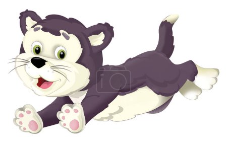 Foto de Escena de dibujos animados con gato feliz haciendo algo jugando ilustración aislada para los niños - Imagen libre de derechos
