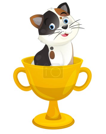 Photo for Cartoon shiny championship cup with cat isolated illustration for children - Royalty Free Image