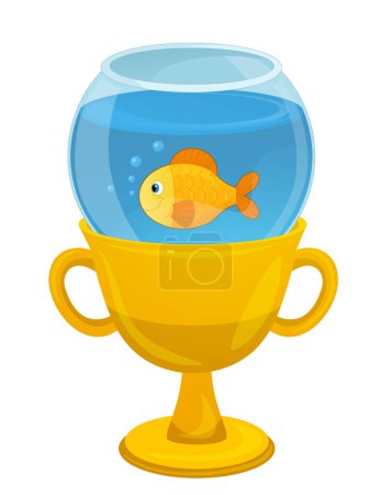 Photo for Cartoon shiny championship cup with fish in a bowl isolated illustration for children - Royalty Free Image