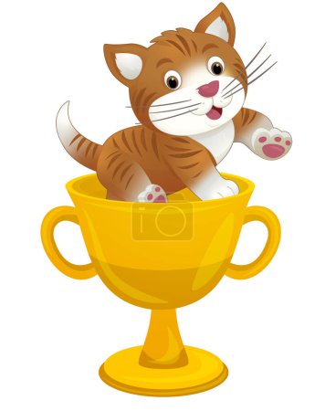 Téléchargez les photos : Coupe de championnat brillant dessin animé avec illustration isolée pour chat pour enfants - en image libre de droit