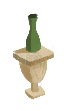 Téléchargez les photos : Scène de dessin animé avec flacon vase sur socle illustration pour enfants - en image libre de droit