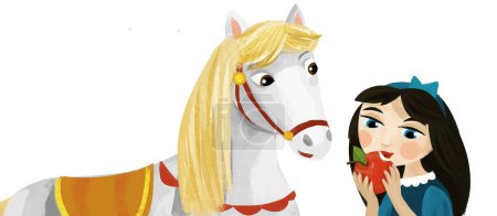 Photo for Cartoon scene with princess queen with her friend horse illustration for children - Royalty Free Image