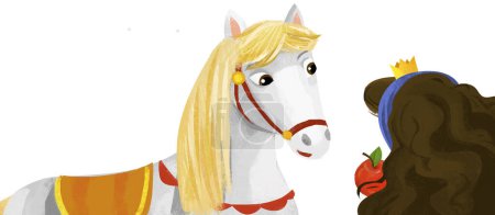 Foto de Escena de dibujos animados con la princesa reina con su amigo caballo ilustración para niños - Imagen libre de derechos