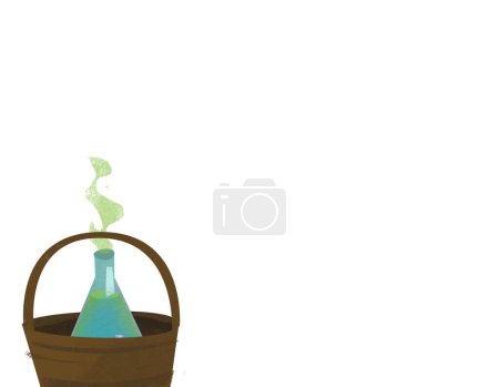 Téléchargez les photos : Cartoons scene with basket and chemical flask illustration for children - en image libre de droit