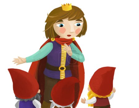 Photo for Cartoon scene with prince talking to dwarfs illustration for children - Royalty Free Image