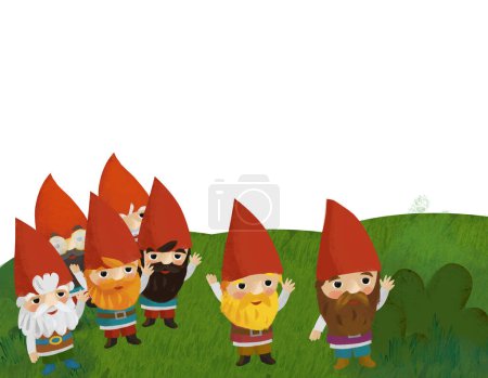 Foto de Cartoon scene with dwarfs in the forest illustration for children - Imagen libre de derechos