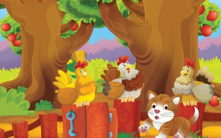 Foto de Cartoon scene with cat on the farm illustration for children - Imagen libre de derechos
