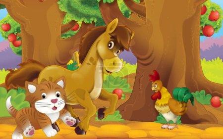 Foto de Cartoon scene with cat on the farm illustration for children - Imagen libre de derechos