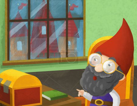 Foto de Cartoon scene with dwarf in the castle illustration for children - Imagen libre de derechos