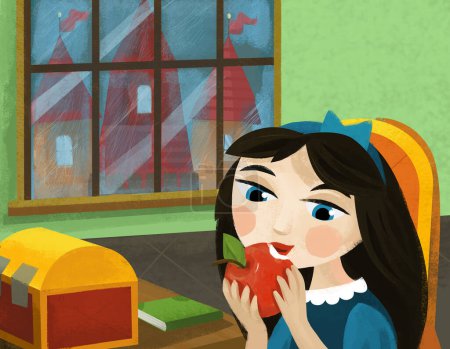 Foto de Escena de dibujos animados con reina o princesa en el castillo ilustración para niños - Imagen libre de derechos