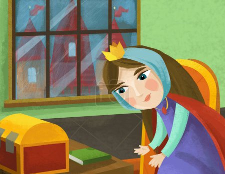 Foto de Escena de dibujos animados con reina o princesa en el castillo ilustración para niños - Imagen libre de derechos