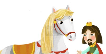 Téléchargez les photos : Cartoon scene with horse and dwarf illustration for children - en image libre de droit