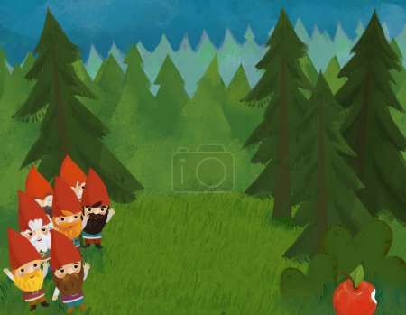 Photo for Cartoon scene with dwarfs in the forest illustration for children - Royalty Free Image