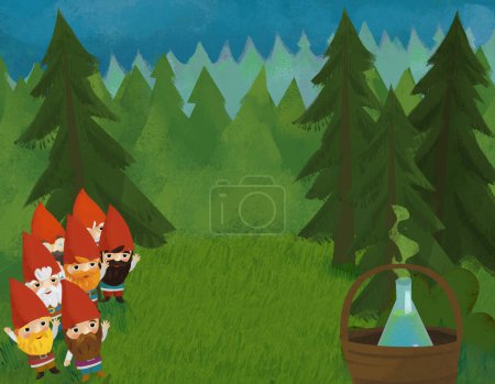 Photo for Cartoon scene with dwarfs in the forest illustration for children - Royalty Free Image