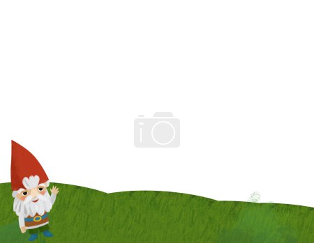 Téléchargez les photos : Cartoon scene with dwarfs in the forest with frame for text illustration for children - en image libre de droit