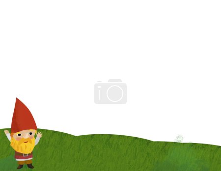 Foto de Cartoon scene with dwarfs in the forest with frame for text illustration for children - Imagen libre de derechos