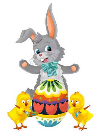 Foto de Easter rabbit and chicken with easter egg painted isolated illustration for children - Imagen libre de derechos